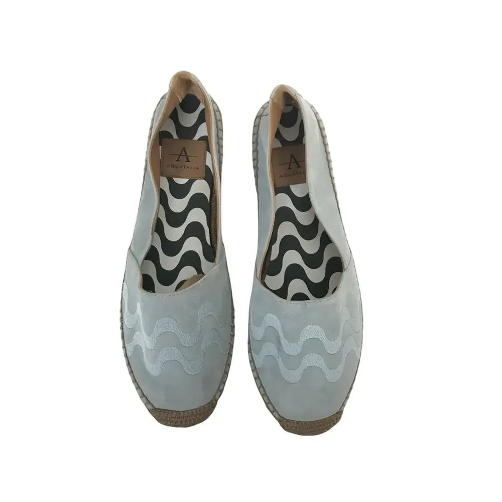 Aquatalia Isela Espadrille Slip On Suede Leather Sky Blue 10 New